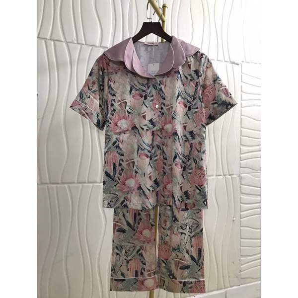 Pijama cổ tiểu thư hãng ISABILI Lụa xước tô châu