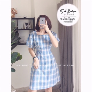 ĐẦM CARO CỔ U TAY PHỒNG