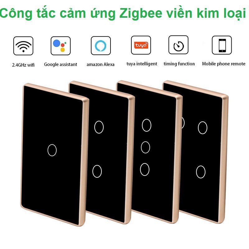 Công tắc thông minh Tuya Zigbee 3.0 viền vàng cao cấp, hỗ trợ Google và Alexa, mẫu 2021 cao cấp nhất