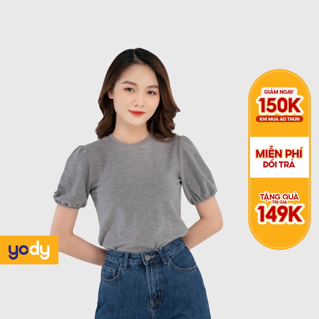 Áo thun thu đông nữ YODY phông tay bồng chun chất liệu nhung mềm mại ấm áp, form trẻ trung, thanh lịch ATN4624