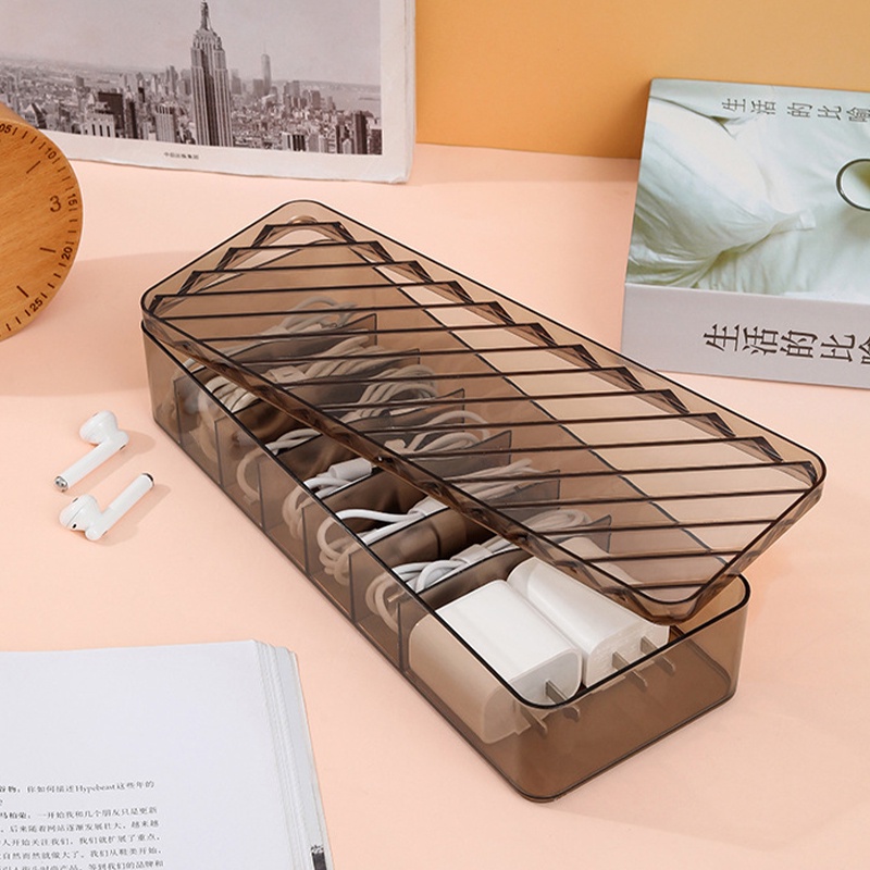 Hộp Đựng Dây Cáp Sạc / Tai Nghe Để Bàn Bằng Nhựa Trong Suốt Đa Năng