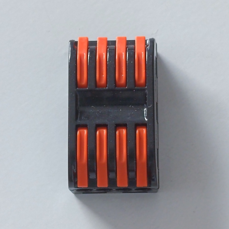 2 cái Cút Nối Dây Điện nhanh thông minh 4P 4 cổng vào 4 cổng ra PCT-224 màu đen chốt màu cam