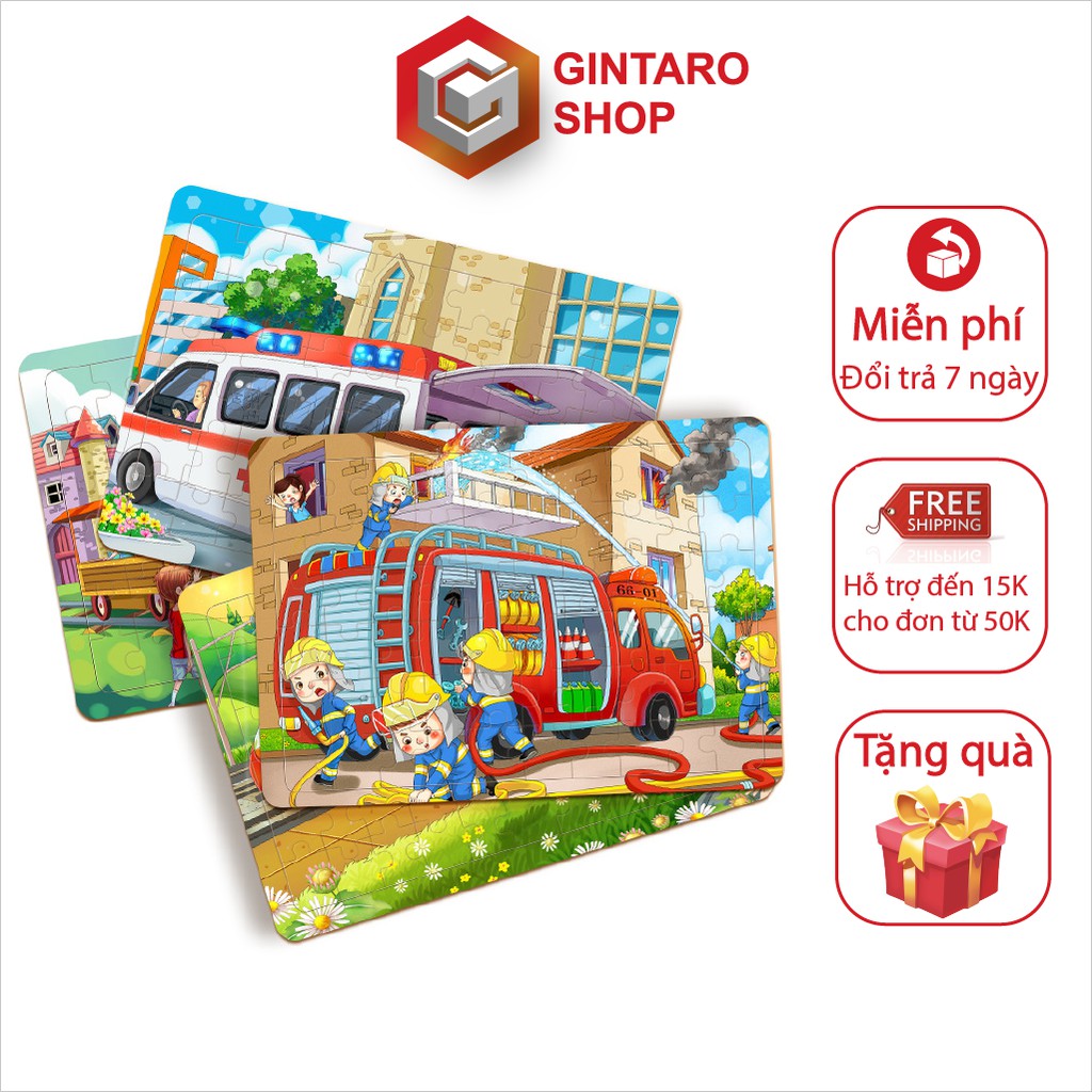 Đồ chơi xếp hình gỗ 60 miếng cho bé , Tranh ghép hình giúp bé phát triển tư duy từ nhỏ GINTARO SHOP