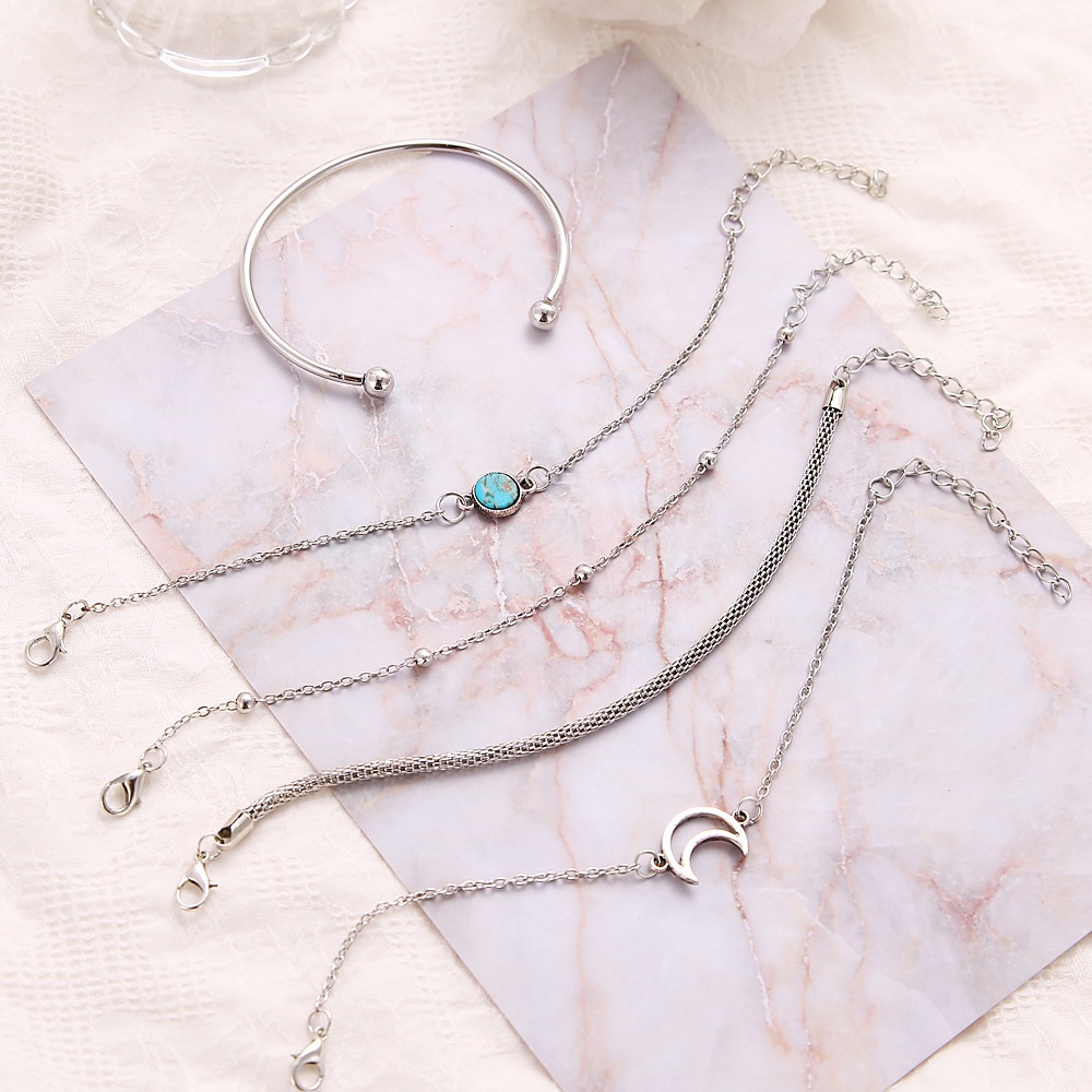 Set 5 Vòng Tay Đính Hạt Ngọc Lam Kiểu Dáng Mới