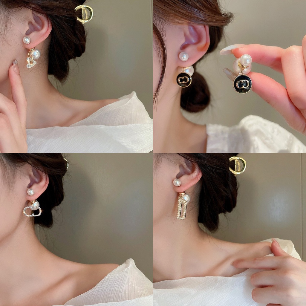 Bông Tai Chữ Cái Đính Ngọc Trai Phong Cách Hàn Quốc Dành Cho Nữ