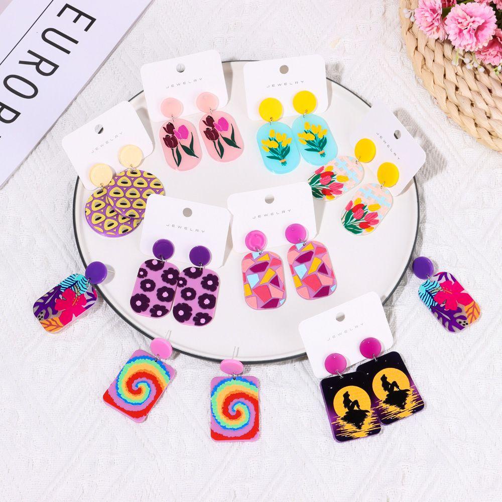 Bông Tai Dáng Dài Hình Hoa Bằng Acrylic Thanh Lịch Thời Trang Dự Tiệc Cưới