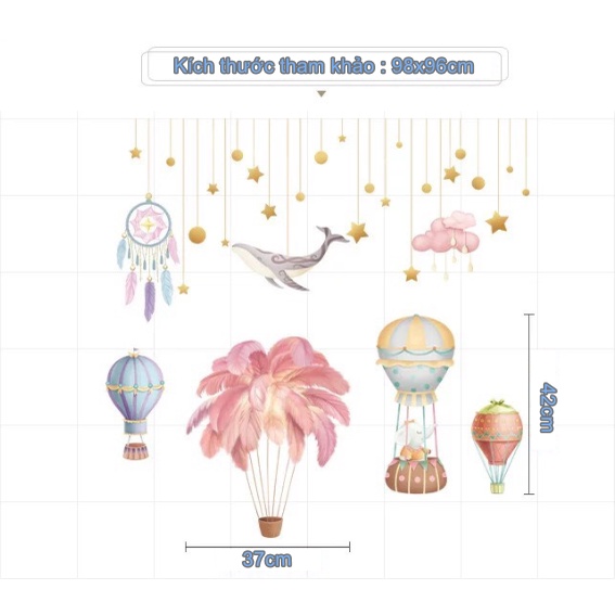 Decal trang trí tường - Rèm dây cá voi chuông gió và những khinh khí cầu
