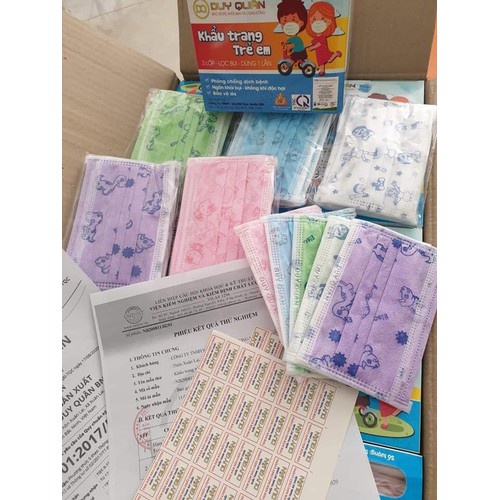 Khẩu Trang Y tế Cho Bé 2,5-10 Tuổi Mask Duy Quân Nhiều Họa Tiết Quai Bền Chắc Chắn Hộp 50 Cái
