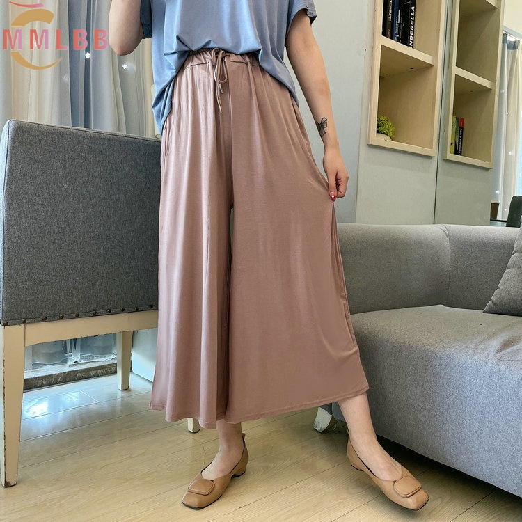 Quần ống rộng 9 Tấc Vải cotton Lưng Cao Co Giãn Tốt 9 Màu Lựa Chọn Thời Trang Cho Nữ Màu Sắc