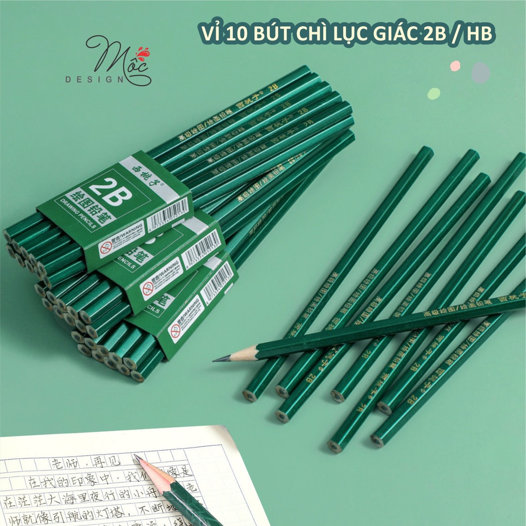 Set 10 bút chì lục giác loại 2B/HB vẽ mỹ thuật, làm bài tập nhạy với máy chấm thi