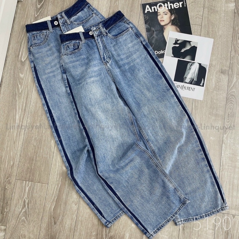 Quần Jean Ống Suông Phối Màu Line Cá Tính