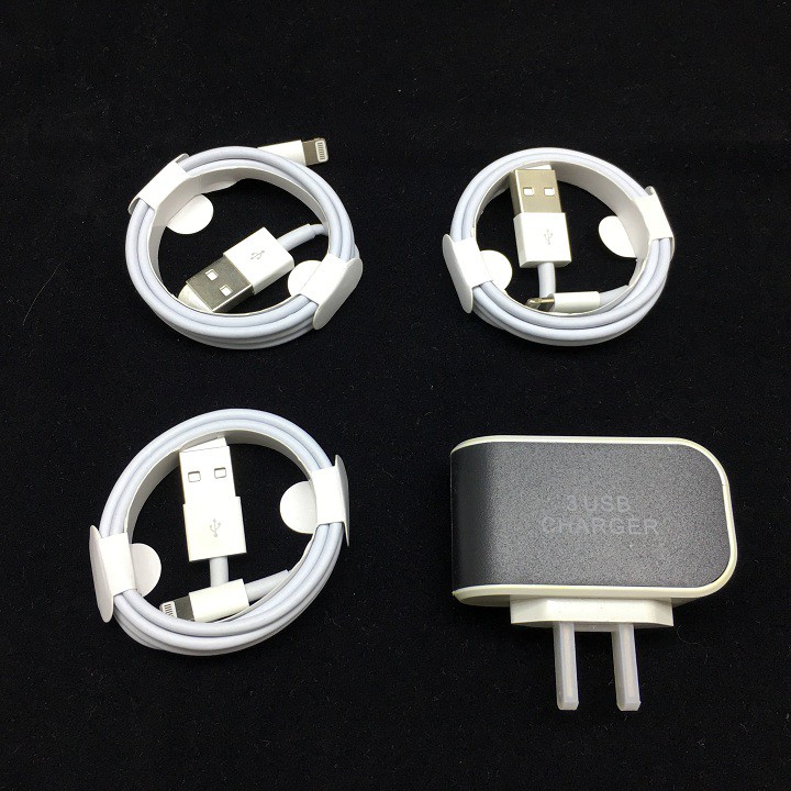 Bộ Cốc Sạc 3 Cổng USB và 3 Cáp Sạc Cho Điện Thoại IPhone SamSung Micro usb Loại A1