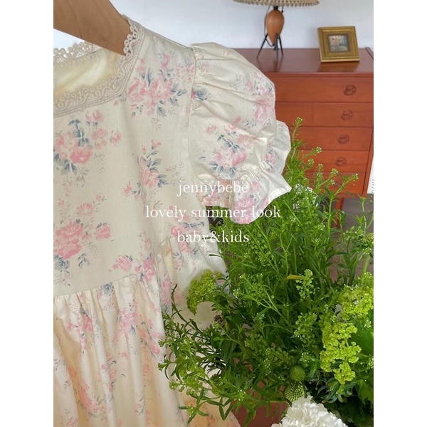 Váy Hoa Cộc Tay Bé Gái style Vintage Jennybebe Quảng Châu Cao Cấp