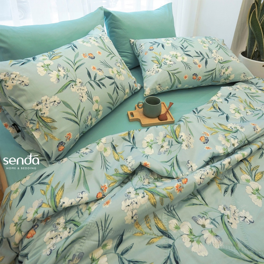Bộ chăn gối 3 món Cotton Twill 40s Sen Đá Home Bedding cao cấp họa tiết, set 2 vỏ gối, 1 vỏ mền 100% Cotton thô lụa