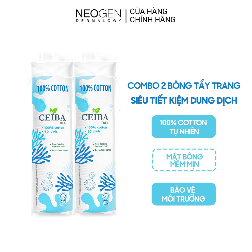 Combo 2 Bông Tẩy Trang Cotton Ceiba Tree Siêu Tiết Kiệm Dung Dịch 80 Miếng x2