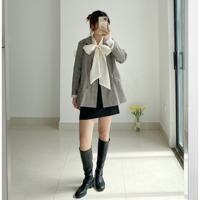 Khoác kẻ Blazer thiết kế by TeamLu 2 lớp