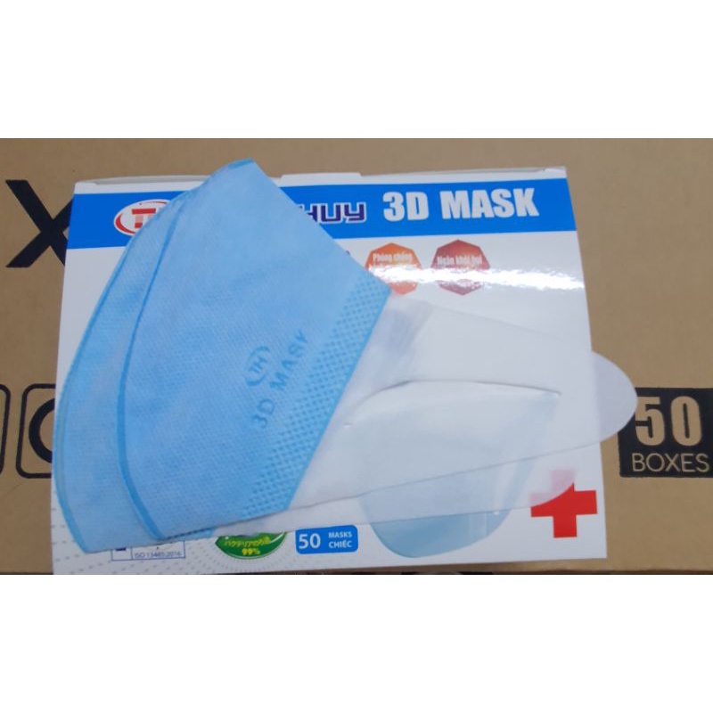 HÔP 50 CHIẾC KHẤU TRANG 3D MASK MÀU XANH BIỂN