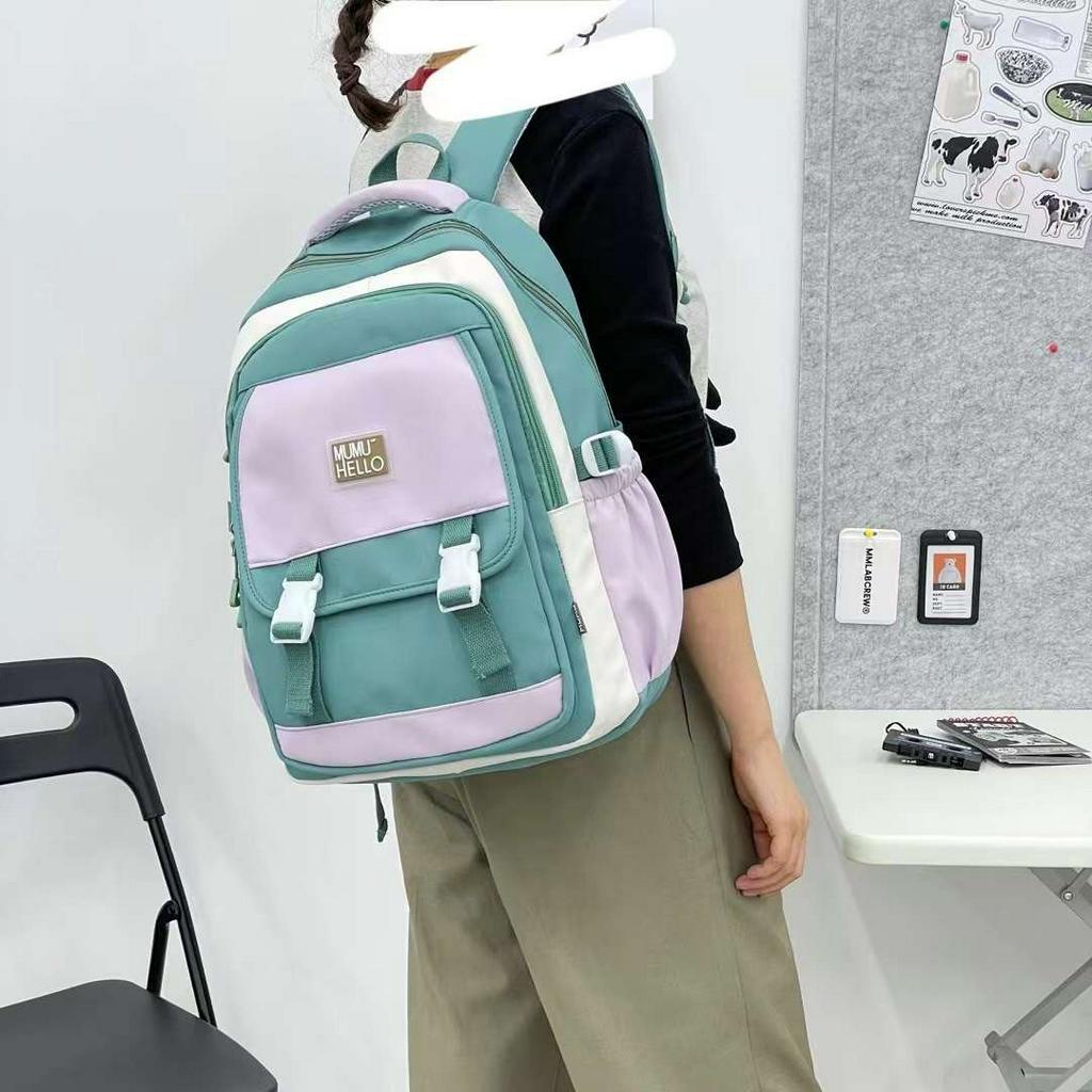 Balo đi học nữ phong cách basic vải nylon chống nước nhiều ngăn đựng vừa laptop B1601