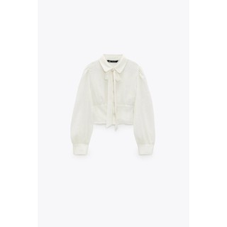 Áo sơ mi Zara cao cổ vải lụa thái (SHIRT WITH BOW)