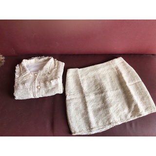 Set váy vải tweed dạ