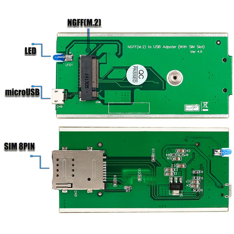 Thẻ Sim Chuyển Đổi Không Dây NGFF M.2 Key B Sang USB Cho WWAN / LTE / 4G