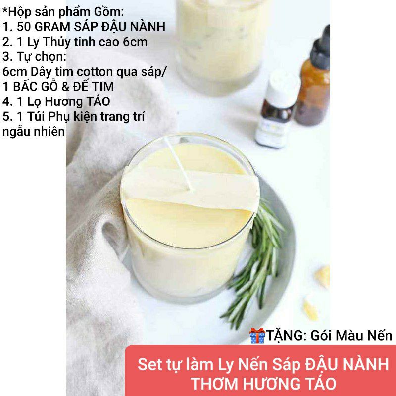 Set tự làm Ly Nến Sáp ĐẬU NÀNH THƠM HƯƠNG TÁO tự chọn Tim COTTON/BẤC GỖ - 9293store - 9293kitdecor