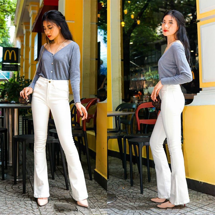 Quần jean ống loe trắng