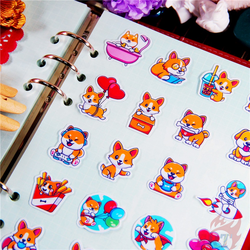 ★★★ Q Shiba Inu &amp; Corgi Q-1 Funny Life Mini Diary Manual Stickers ★★★ 48Pcs/Set Pets Dogs DIY Fashion Scrapbooks Album Decor Decals Stickers