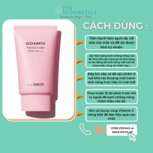 Kem Chống Nắng The SAEM Eco Earth Power Pink, KCN The SAEM SPF 50+ PA++++ 50g KCN154 | BigBuy360 - bigbuy360.vn