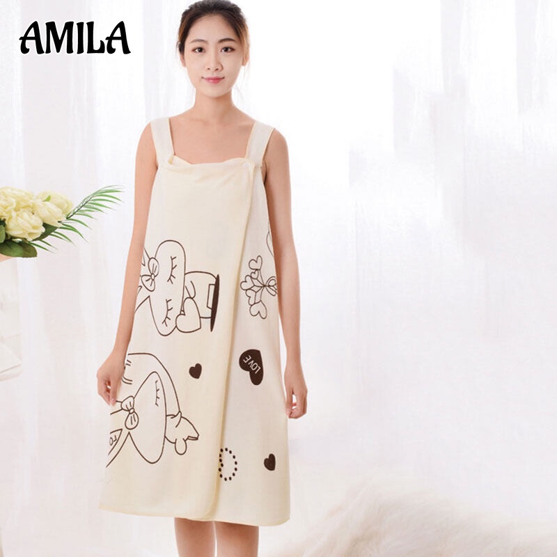 Khăn tắm kiểu đầm AMILA size lớn in họa tiết đáng yêu tháo rời được tiện lợi