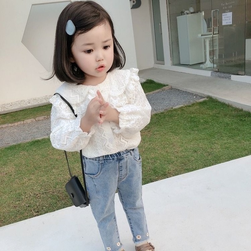 Áo sơ mi trắng cổ búp bê thời trang xuân thu mới cho bé gái