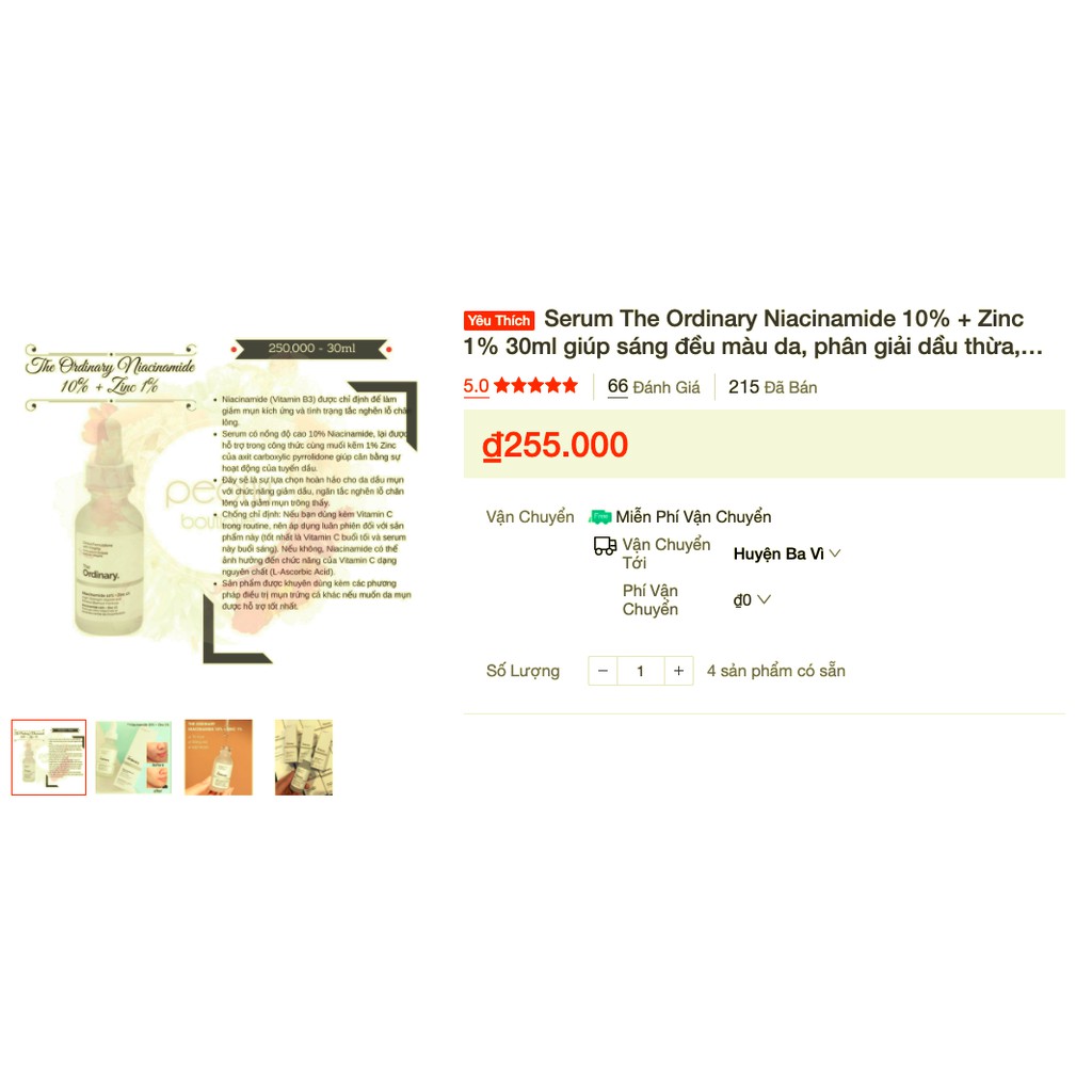 Serum The Ordinary Niacinamide 10% + Zinc 1% 30ml giúp sáng đều màu da, phân giải dầu thừa hiệu quả