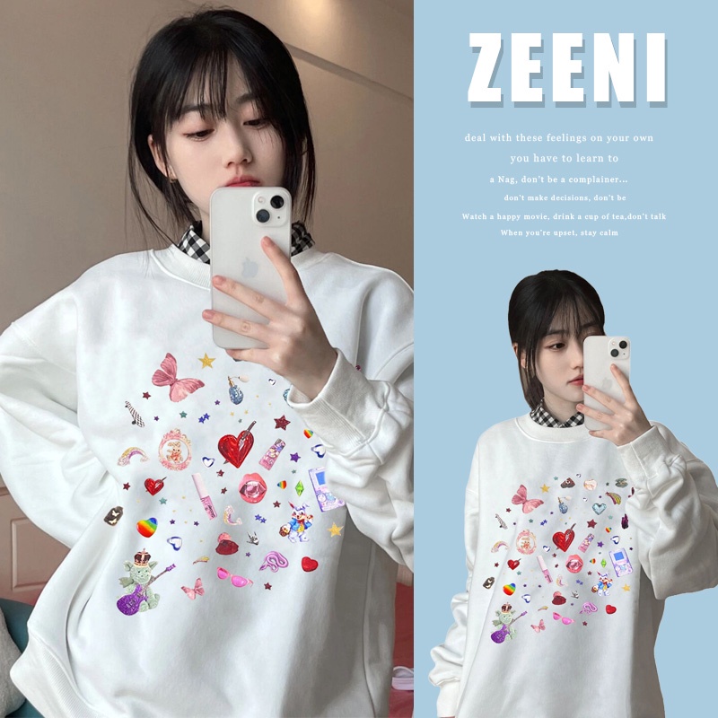 Áo sweater SELVZE cotton mỏng tay dài dáng rộng phong cách Mỹ retro chất lượng cao thời trang cho nữ