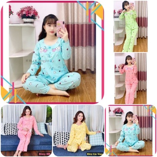 Bộ quần áo mèo cotton sau sinh cúc giữa cho mẹ (nhiều mẫu/nhiều màu)