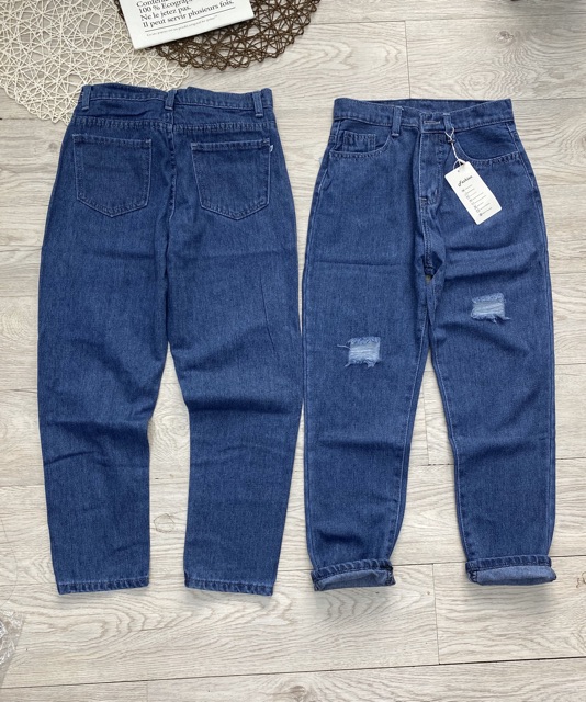 Quần baggy jean xanh đậm rách cơ bản, hình thật tự chụp