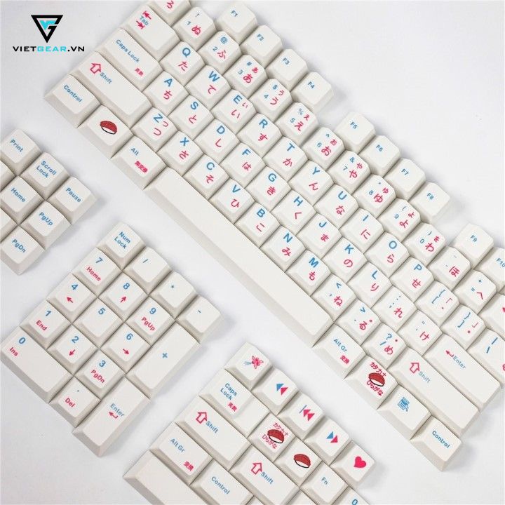 Bộ nút nhựa Cherry Sushi nhựa thick PBT in dyesub 121 nút tông mầu trắng