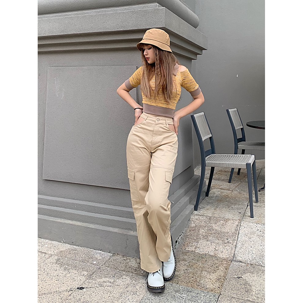 Áo polo croptop hở vai độc đáo be nữ BLMDE | BigBuy360 - bigbuy360.vn