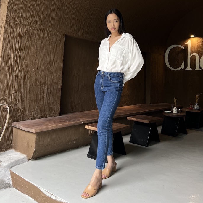Quần Skinny Jeans Lưng Cao Ôm Body Nữ - Skinny Classic Blue - Hashtagem ( Mã SJ-03)