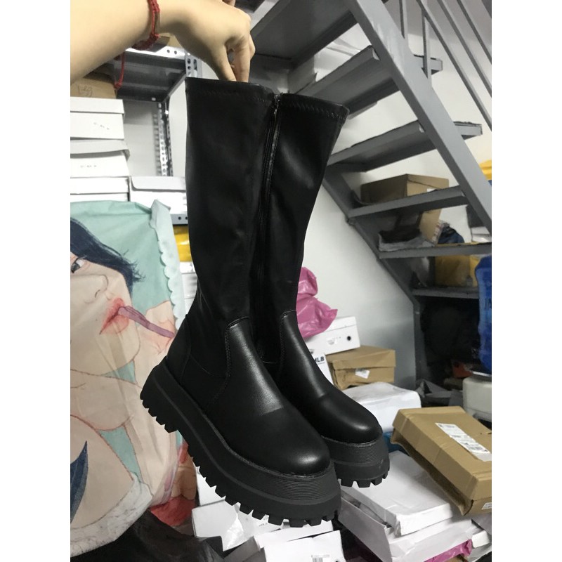 Giày bốt đùi nữ ulzzang B71 2 kiểu đế cao 6cm boots dưới gối