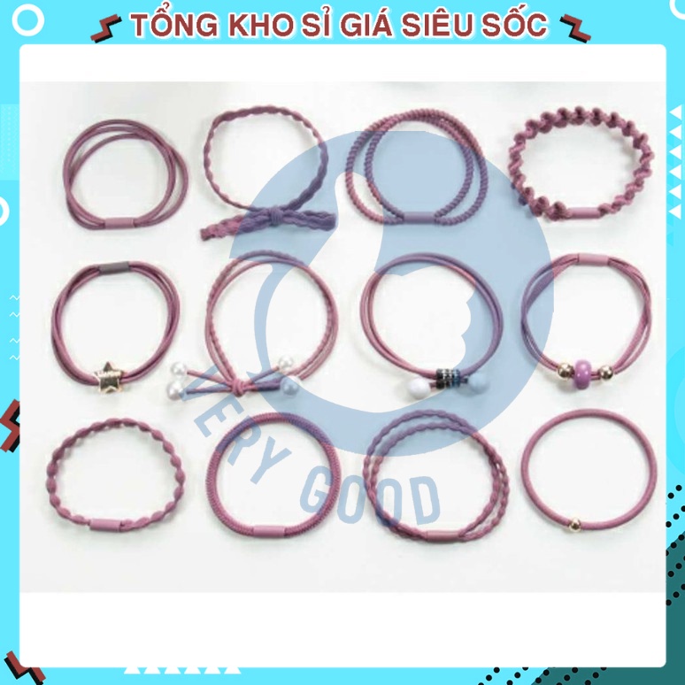 set 12 dây buộc cột tóc scrunchies vải nơ hàn quốc đẹp cho bạn nữ gái phụ kiện tóc dieuphan
