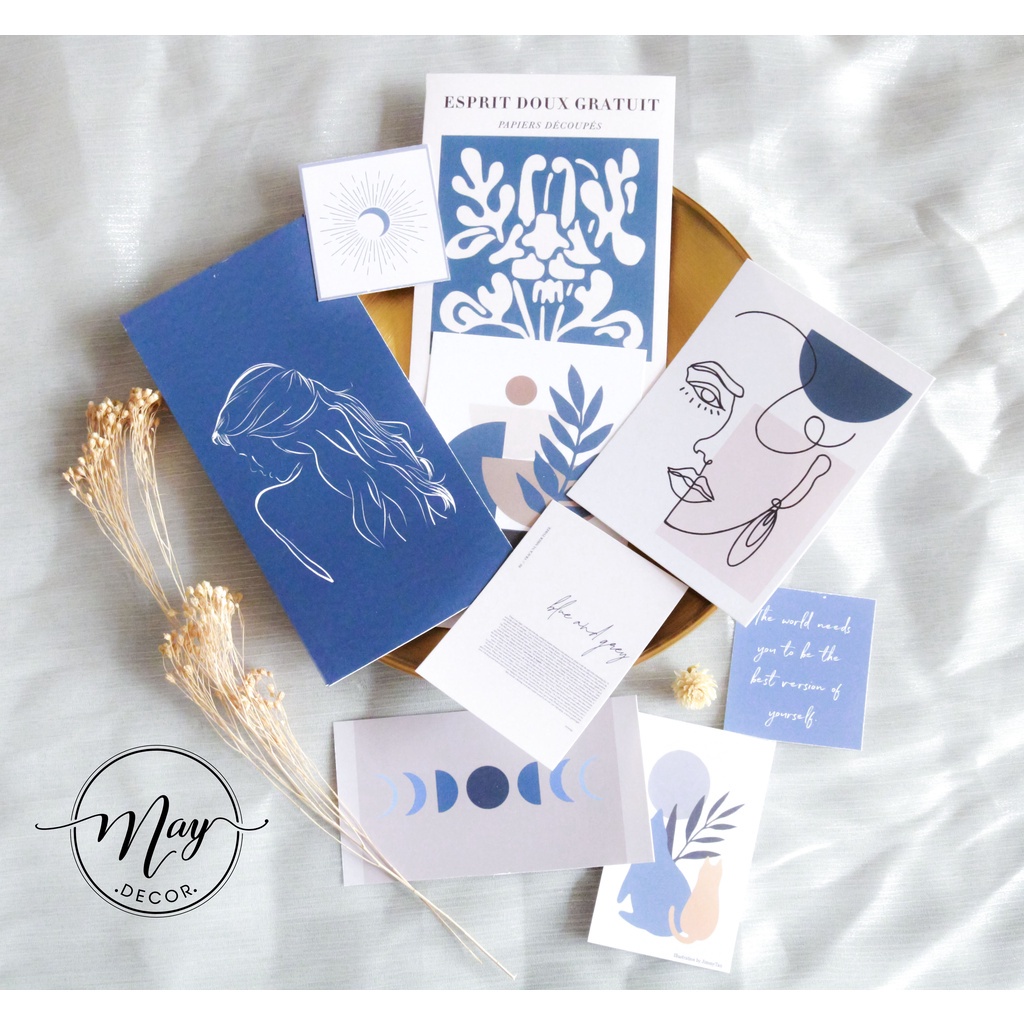 Ảnh trang trí dán tường hình decor vintage aesthetic retro set postcard bưu thiếp tranh giấy treo phòng học bàn học