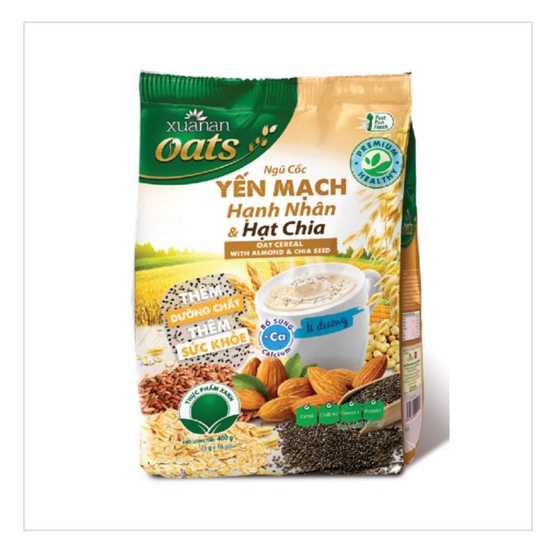 NGŨ CỐC YẾN MẠCH HẠNH NHÂN HẠT CHIA CHÍNH HÃNG XUÂN AN 200G (8Gói x 25G)