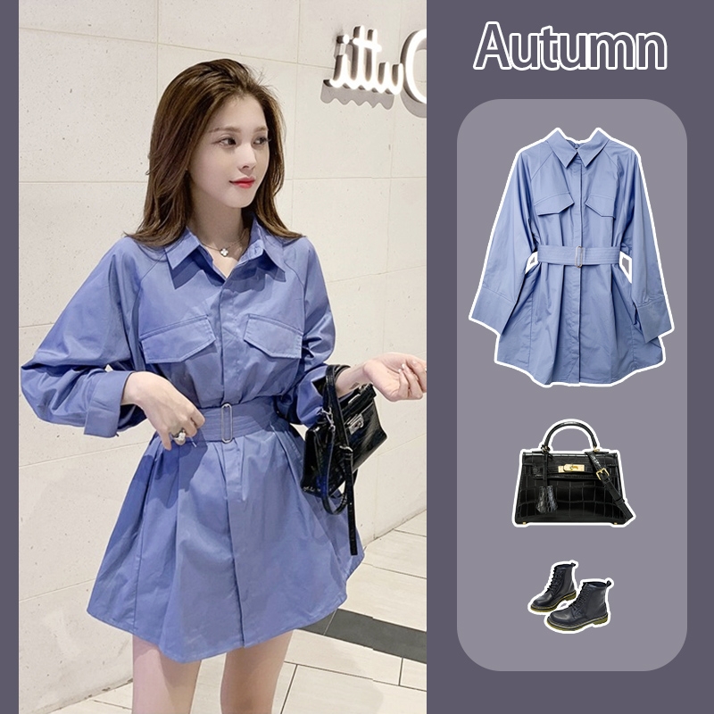 Váy kiểu sơ mi có dây thắt eo kiểu dáng thời trang phong cách Hàn Quốc dành cho nữ