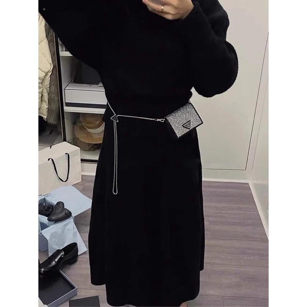 Túi P.R.A.D.A Mini Đính Đá, Túi Nữ Đeo Chéo Size 13cm