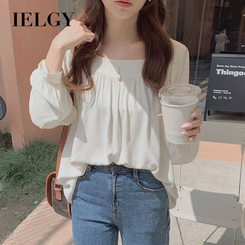 IELGY Áo Sơ Mi chiffon Tay Dài Cổ Vuông Ngọt Ngào Phong Cách Pháp Thời Trang Cho Nữ