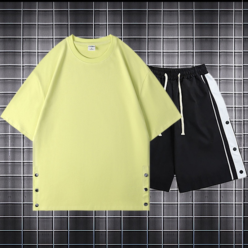 [Mẫu mới] Bộ Quần Áo Thun Nam Nữ Unisex Mùa Hè Cộc Tay Xẻ Tà Cúc Bấm 2 Bên Quần Short Thời Trang Zenkonu T225V1+S042V1
