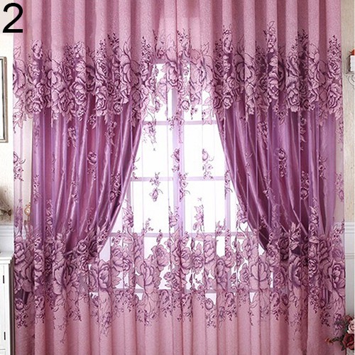 Rèm cửa sổ ban công vải tuyn in hoa sang trọng hiện đại