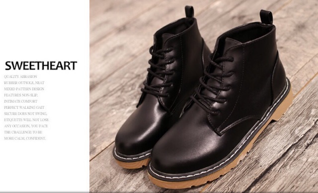 Giày boots cổ ngắn vintage retro phong  cách Nhật ulzzang sinh viên Hàn da pu cá tính lenvintage đế bằng martin