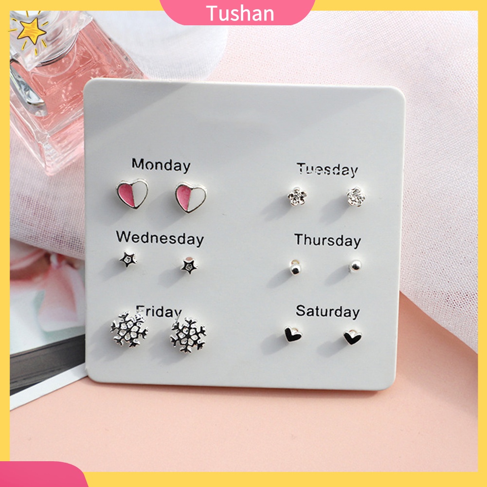 Bộ 6 Hoa Tai Hình Hoa Tuyết, Trái Tim, Lông Vũ Thời Trang