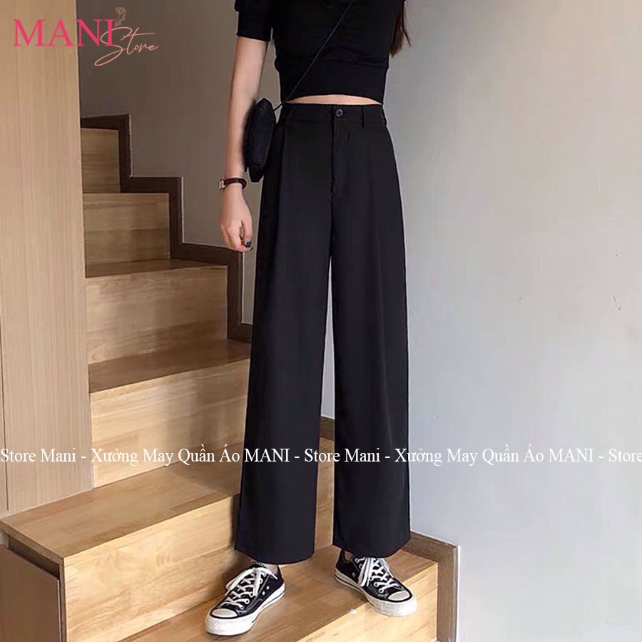 Quần ống rộng nữ lưng cao khoá thật kiểu quần Culottes ống suông dài vải mưa màu đen trắng mặc đi chơi học làm công sở